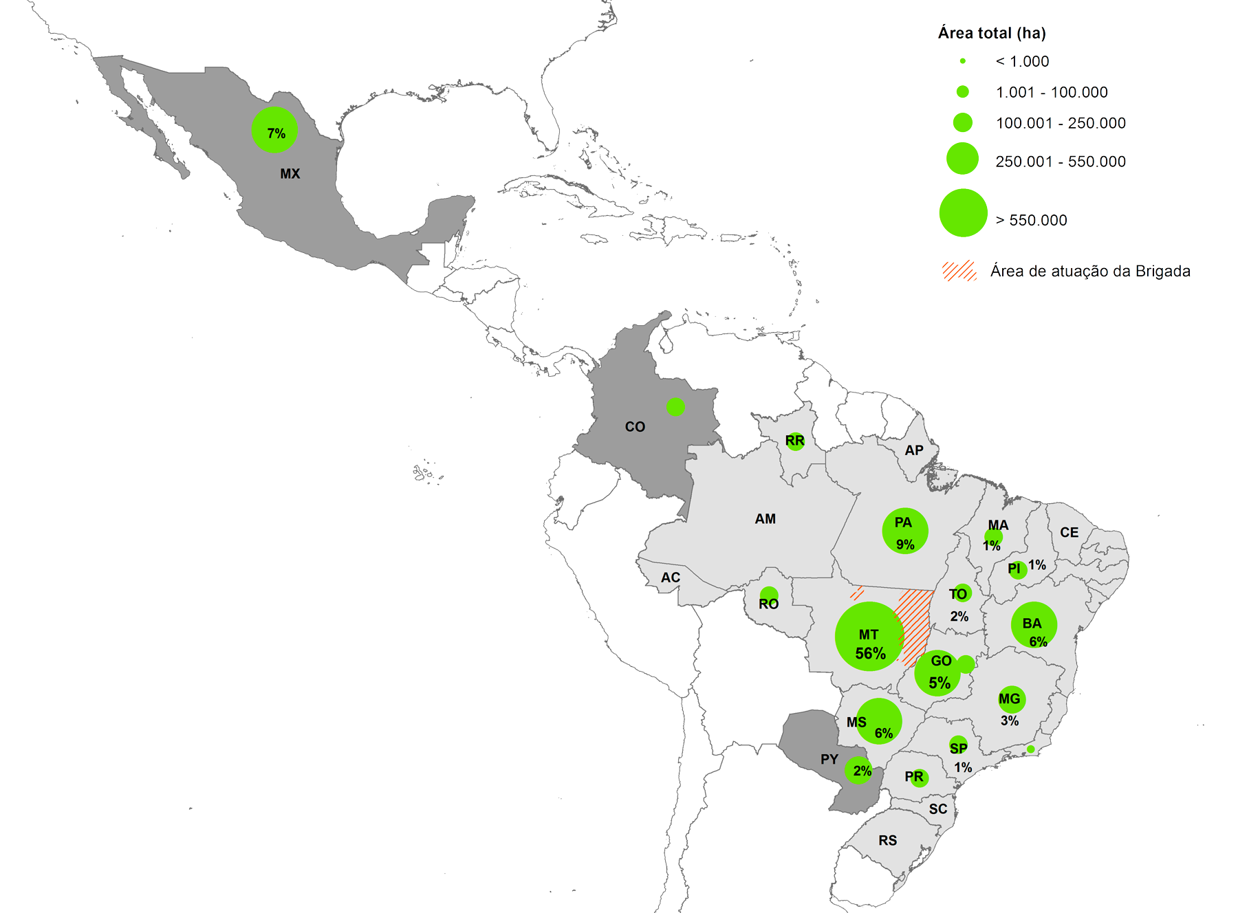 Mapa das regiões impactadas pela Aliança da Terra