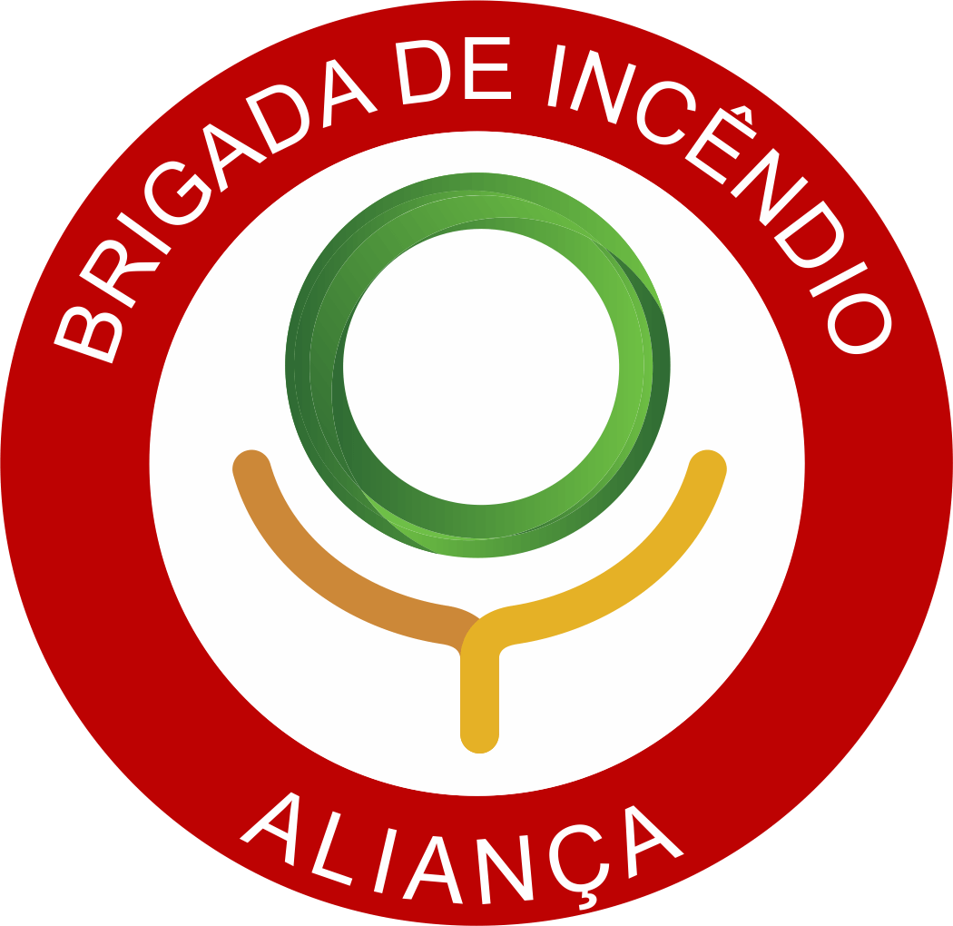 Logo da Brigada de incêndio, que é formada por uma borda vermelha ao redor do simbolo do logo da Aliança da Terra